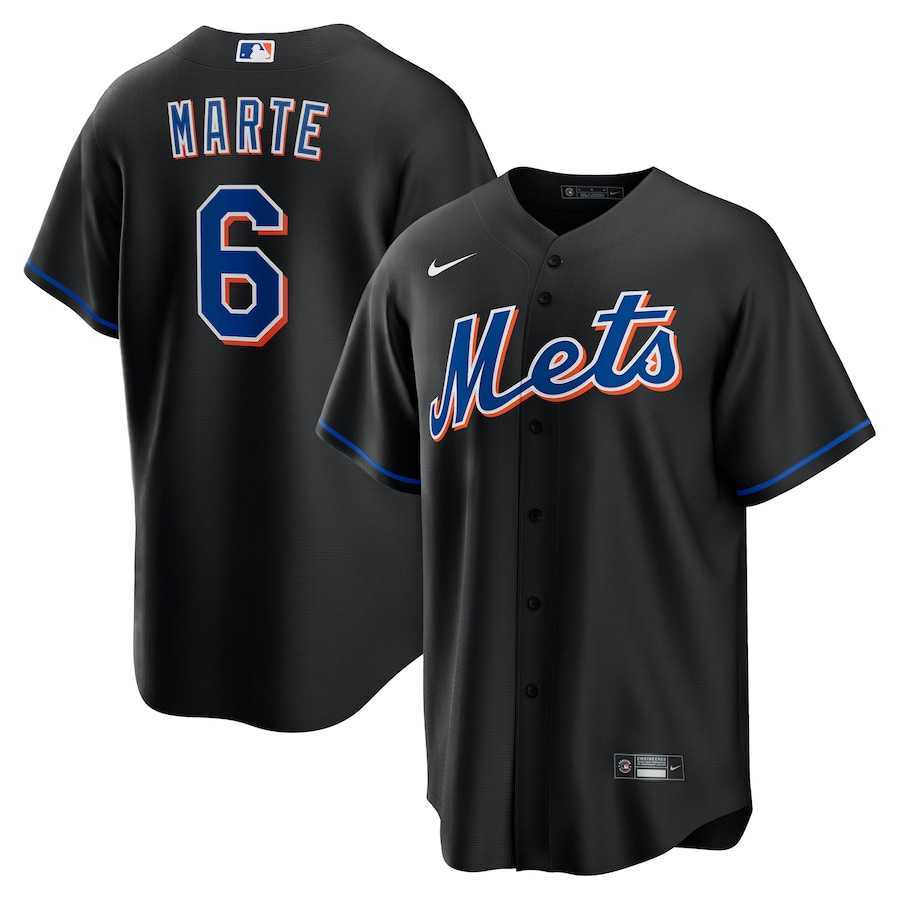 Mens New York Mets #6 Starling Marte Black Stitched Cool Base Nike Jersey->new york mets->MLB Jersey